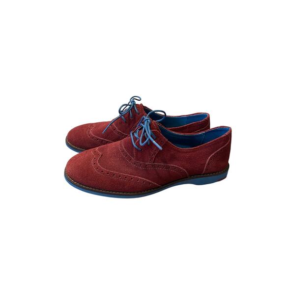 Johnston & Murphy maroon and teal lace-up suede oxfords size 6 - Picture 2 of 8